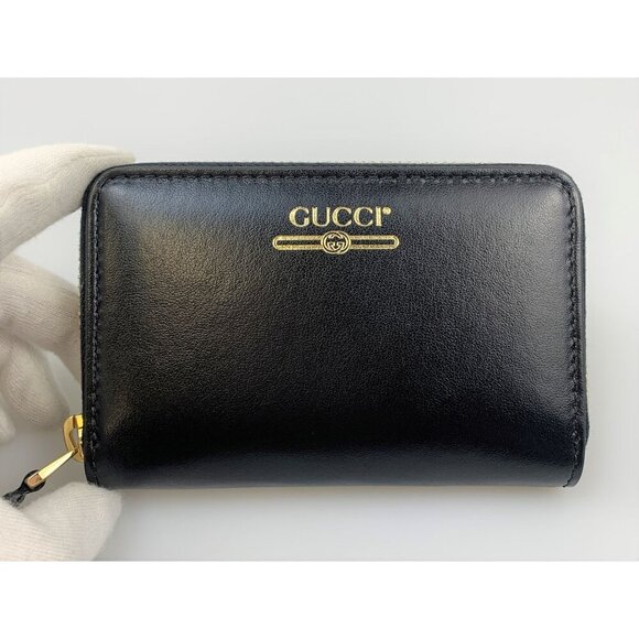 NIB Gucci zip card case wallet with gucci logo in black - Picture 2 of 10